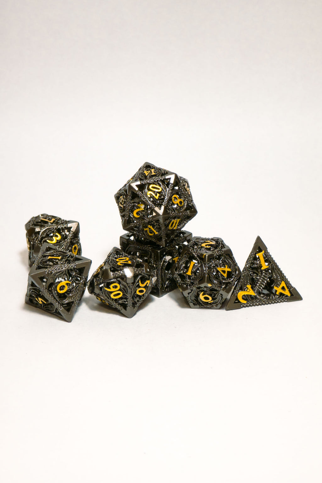 Set de 7 Dados Metálicos: Dragón (Huecos)